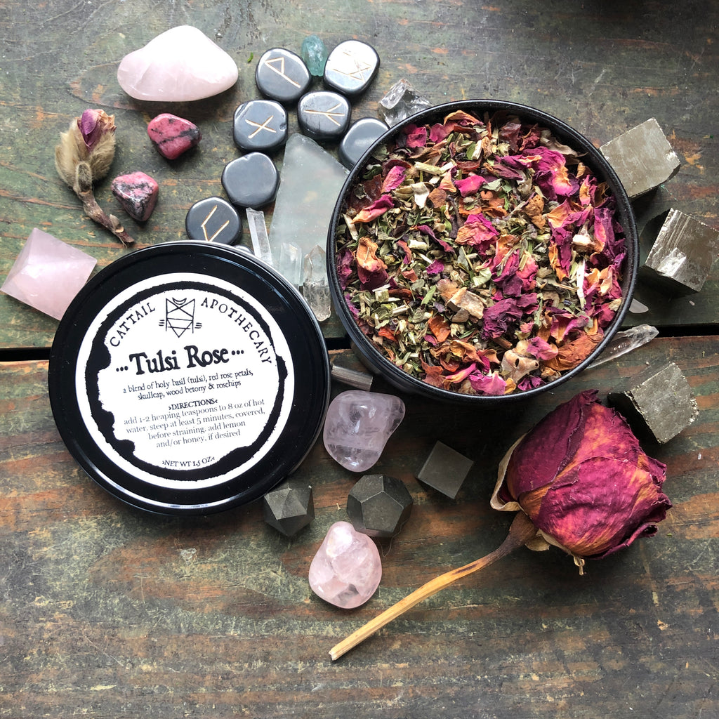 Tulsi Rose Loose Leaf Herbal Tea Blend Cattail Apothecary